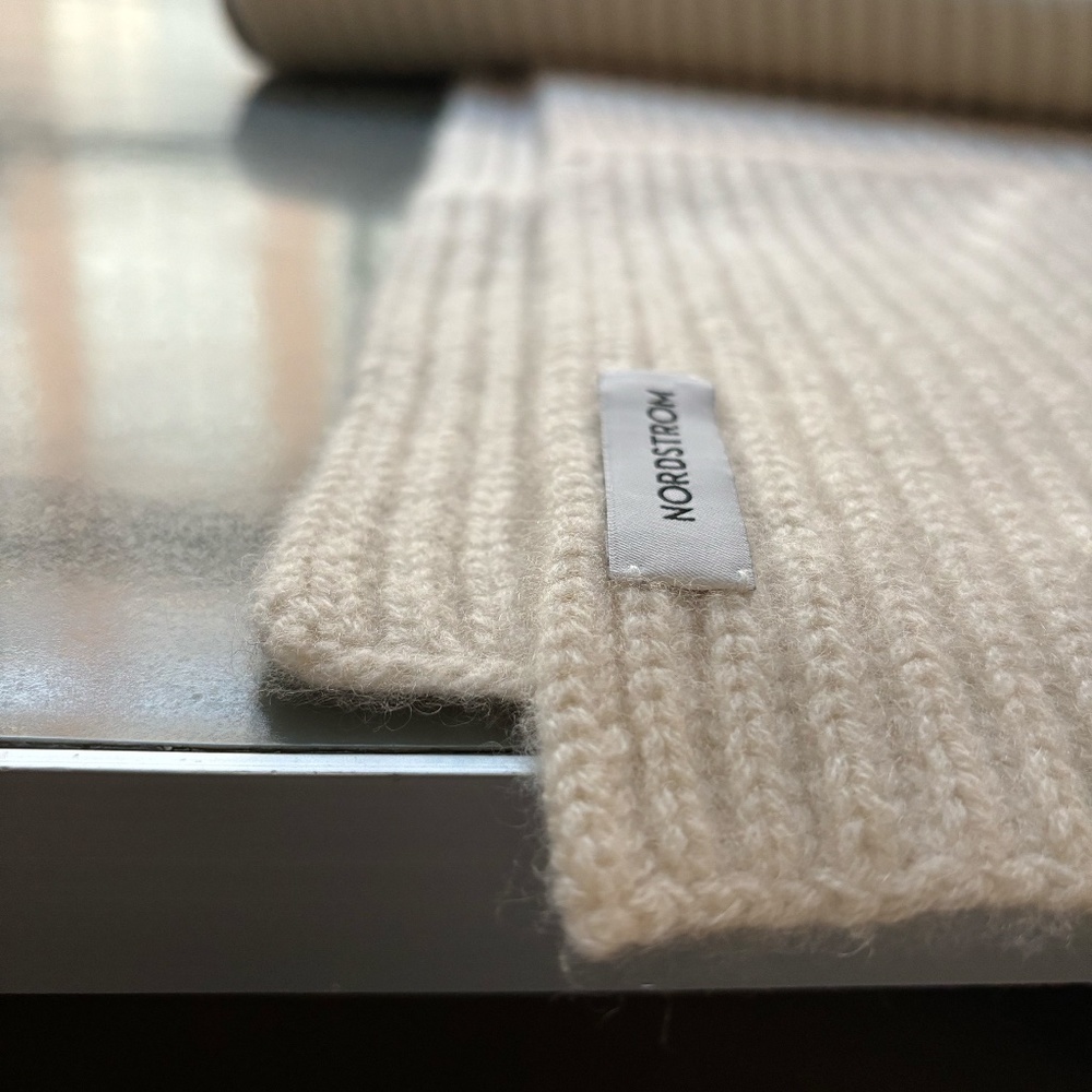 Luxe Cashmere Wrap, ivory, camel stripe, heavy weight rib knit, Nordstrom